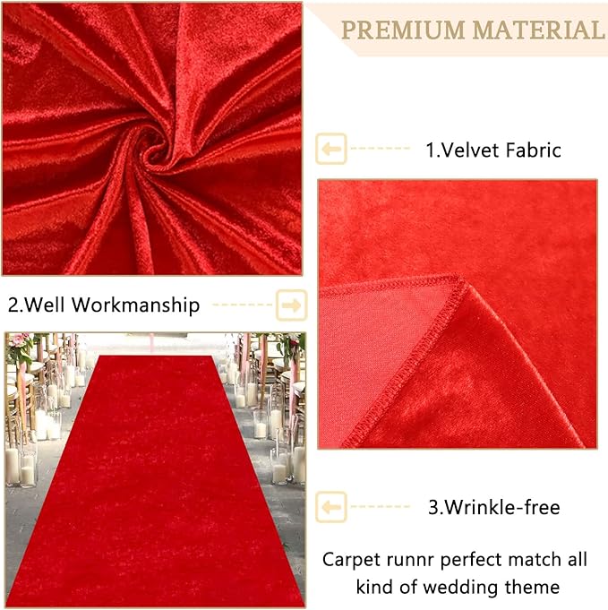 MODFUNS Red Carpet Runner for Parties 4x30ft Velvet Aisle Runner Wedding - Image 4