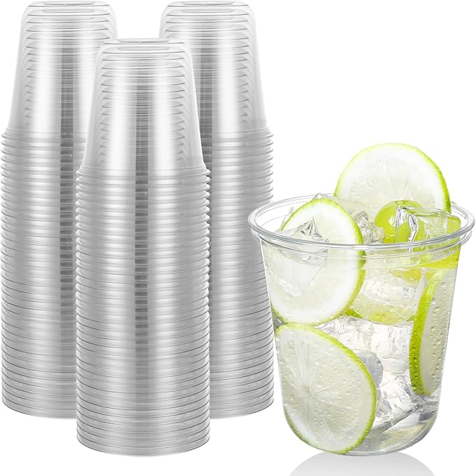 100 Pcs 12oz Disposable Stemless Clear Plastic Cups Crystal Plastic Wine by LUCKJUJU