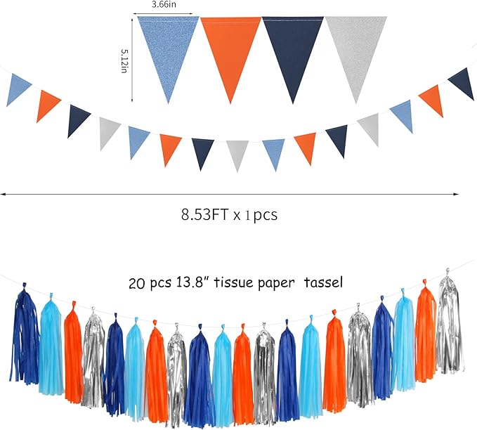 Blue-Silver Orange Space Party-Decorations Streamers-Garland - Image 2