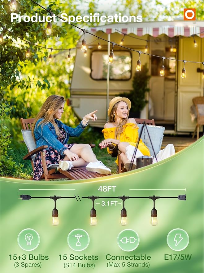 addlon 48 FT Outdoor String Lights Timer Control Commercial Grade Weatherproof - Image 6