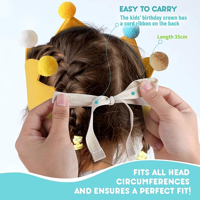 Reusable Birthday Crown with Numbers, Kids Birthday Hat Fabric Crown Pertain - Image 6
