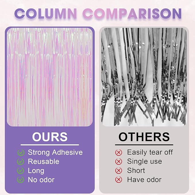 4 Pack Iridescent Transparent Foil Fringe Backdrop Curtains, Tinsel Streamers - Image 5