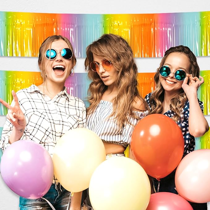 4 Pack 10 Feet Rainbow Foil Fringe Garland Metallic Tinsel Streamers Banner - Image 5