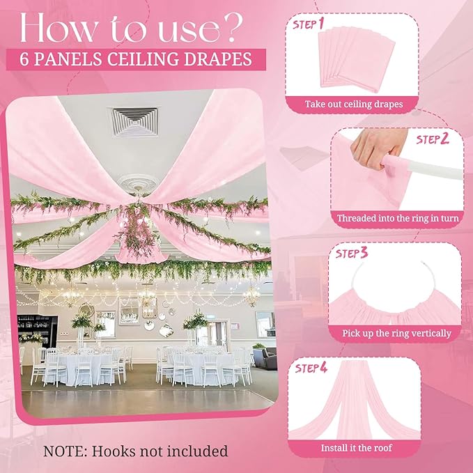 6 Panels Pink Ceiling Drapes for Wedding, 5ftx20ft Ceiling Drapes Cheesecloth - Image 9