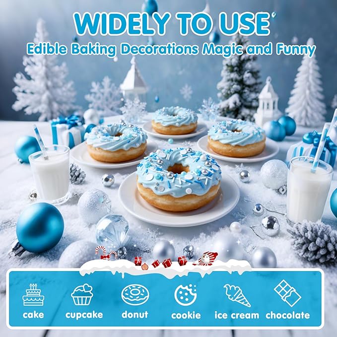 Edible Blue Silver White Sprinkles, Winter Jimmies Pearls Mix, 130g/4.58oz - Image 4