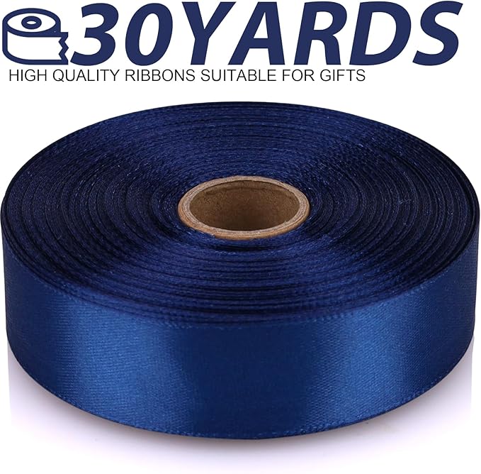 Deep Blue Ribbon 7/8 Inch 30 Yards Satin Craft Ribbon-Single Face Polyester - Image 2