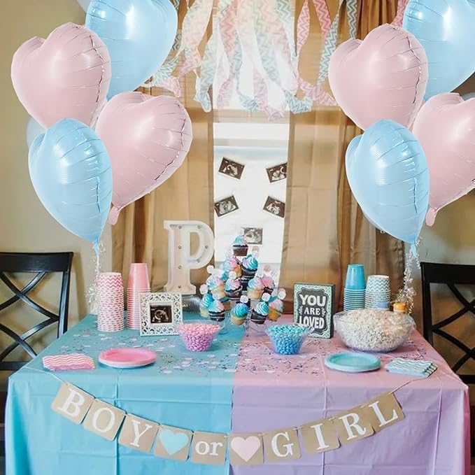 TONIFUL 15Pcs 18 Inch Heart Balloons Pastel Pink Blue Heart Shape Foil Mylar - Image 6