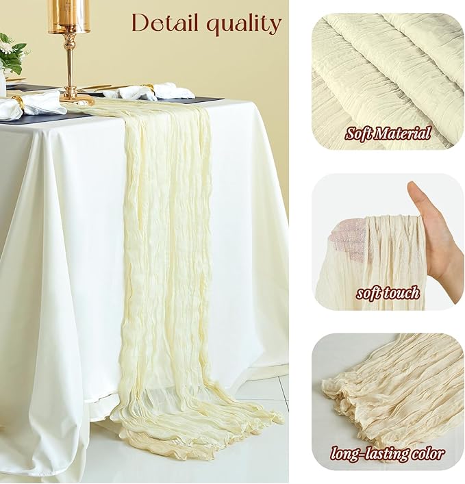 Sioloc 10 Pack Beige Cheesecloth Table Runner Fall Autumn Decor - Image 2