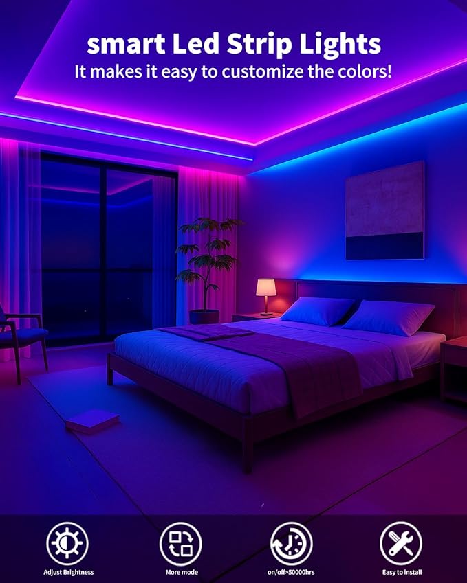 Smart LED Strip Lights 200FT for Bedroom App Control Lighting Bedroom Rome Decor - Image 4