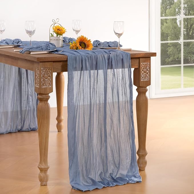 Dusty Blue Cheesecloth Table Runner Fall Table Runner Boho Gauze 120 Inches - Image 2