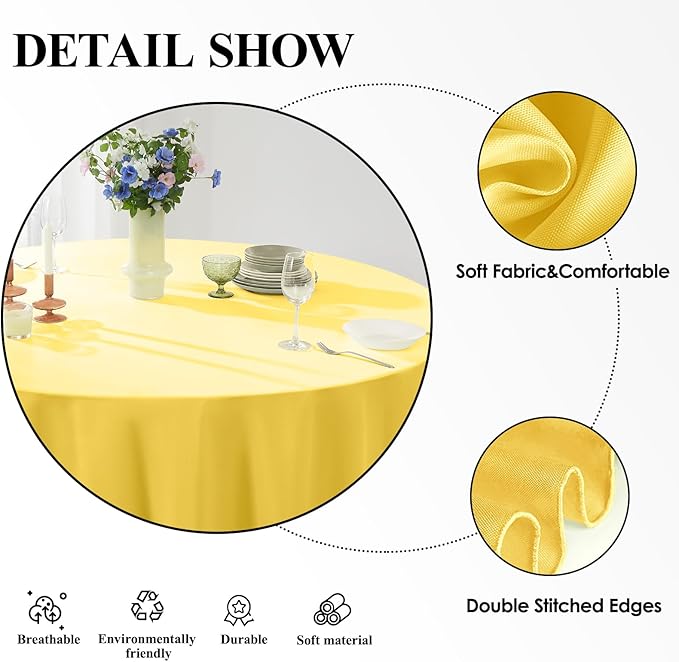 Round Tablecloth 6 Pack 108 Inch Yellow Tablecloths Washable Decorative Linen - Image 4