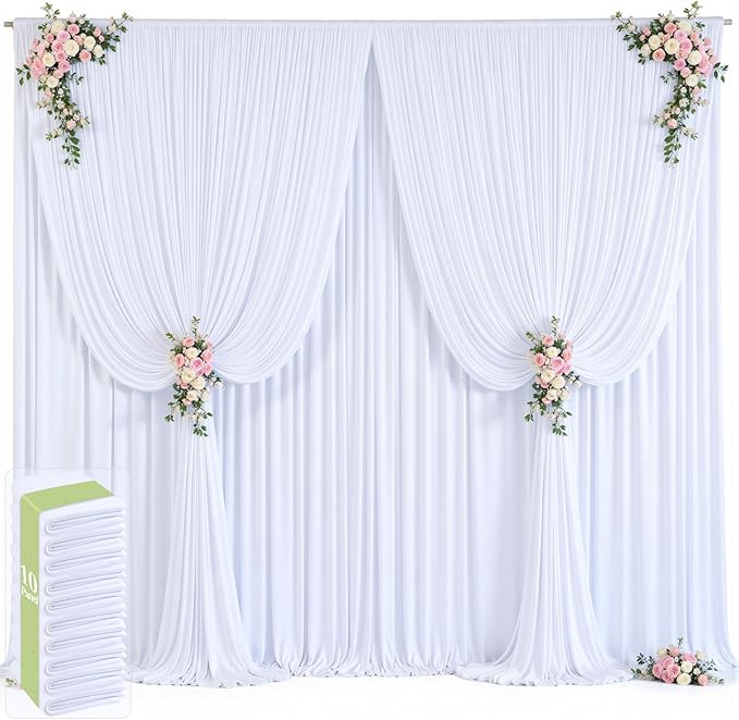 50ft x 12ft White Backdrop Curtains Wrinkle Free Backdrop Curtain by Tao-GePartyDecorations