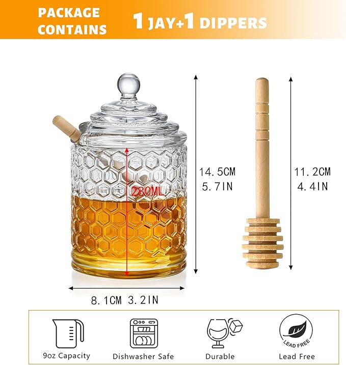 kanpura Clear Crystal Honey Pot - Image 3