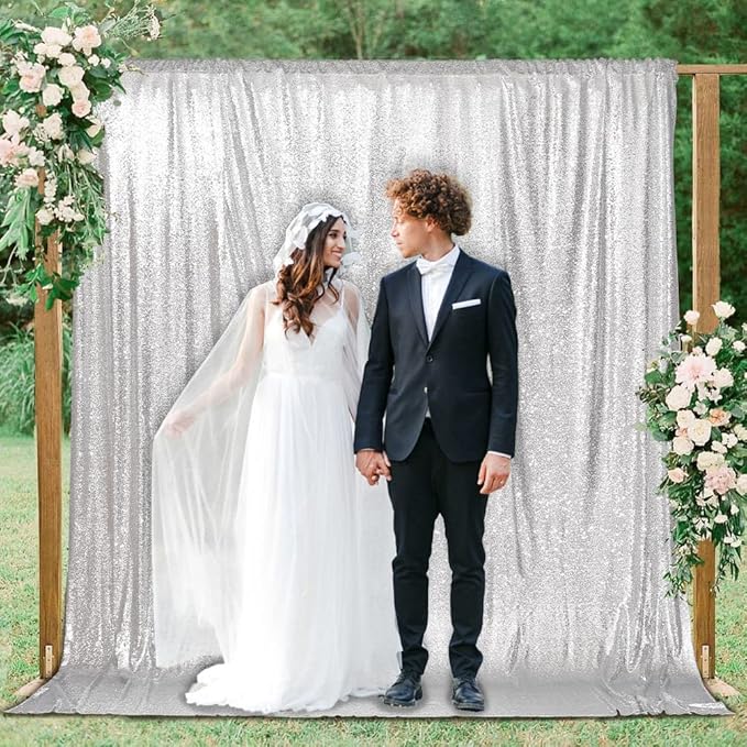 PartyDelight Silver Sequin Backdrop 10Ftx10Ft Photography Wedding Backdrop - Image 7