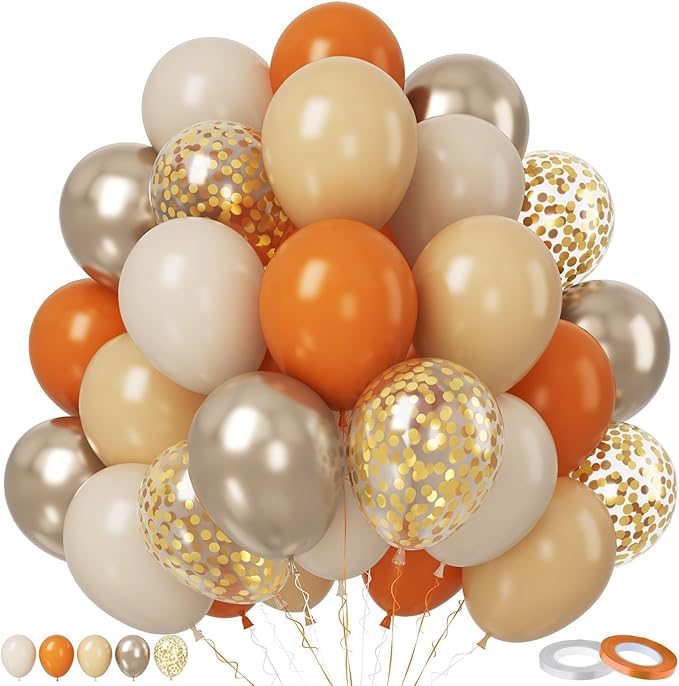 Paready Burnt Orange Balloons Set, 12 Inch Metallic Confetti Gold Sand White by Paready