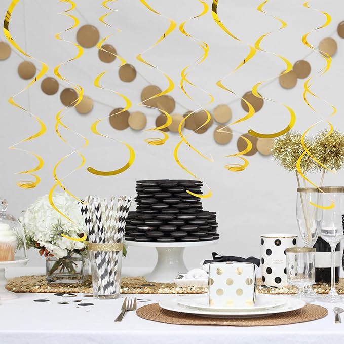 24 PCS Gold Foil Hanging Swirl, Sparkle Ceiling Hanging Decorations, Plastic - Image 3