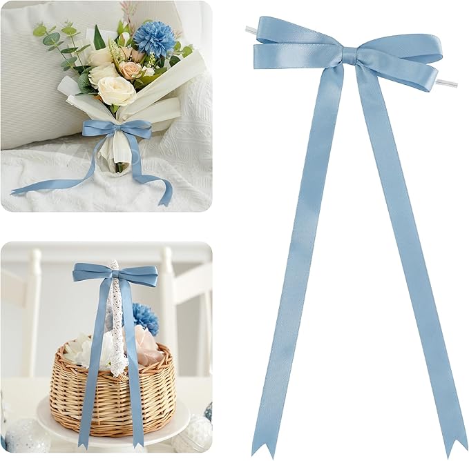 AIMUDI Dusty Blue Bows 5 × 10" Satin Bows by AIMUDI