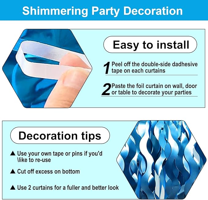4 Pack Lake Blue Wave Foil Fringe Curtain Backdrop, 3.28Ft x 8.2Ft Metallic - Image 3