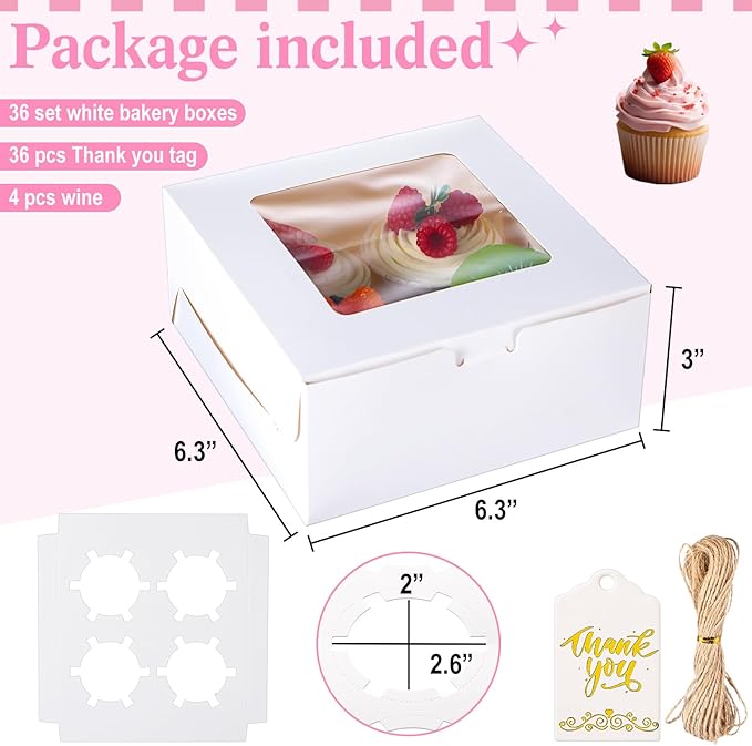 36 Pack Cupcake Boxes Hold 4 Count Disposable Cupcake Containers - Image 4