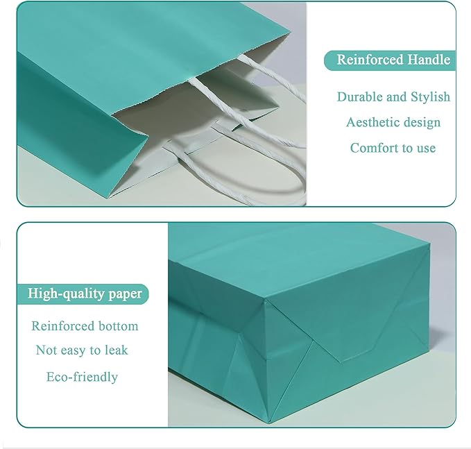 25 PCS Small Gift Bags Teal Blue Kraft Paper Bags Turquoise Gift Bags - Image 3