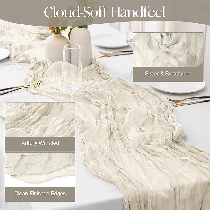 2 Pcs Ivory Cheesecloth Table Runner - Image 3