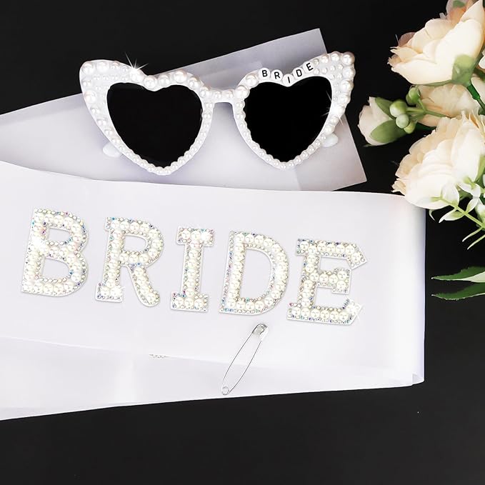 White Bride Sash & Heart Sunglasses Set Bachelorette Party Decorations Bridal - Image 3