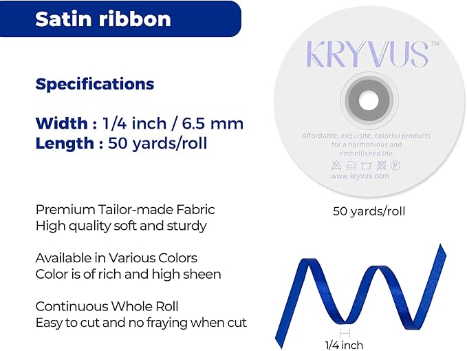 Royal Blue Satin Ribbon 1/4 inch X Continuous 50 Yards, Single Face Polyester - Image 3