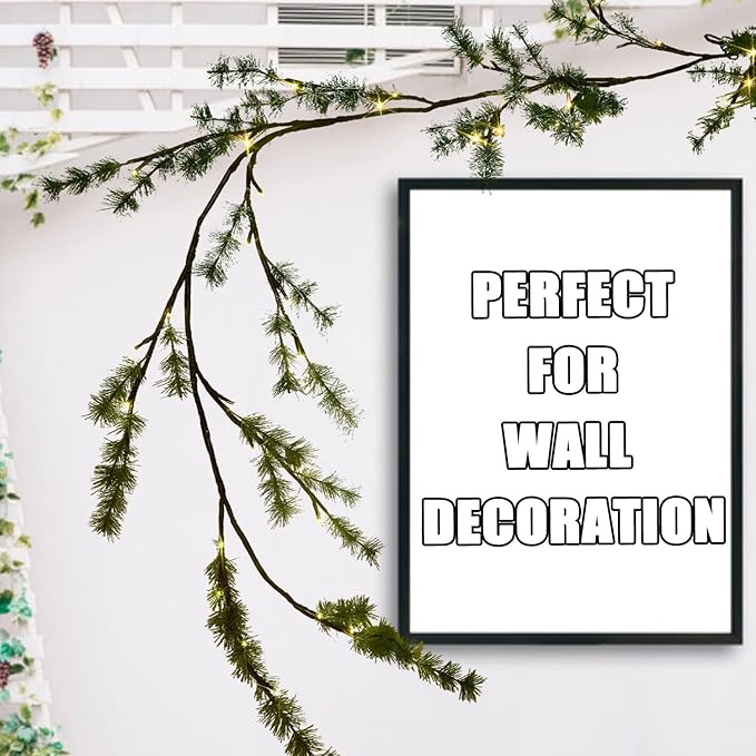 Fudios Lighted Christmas Pine Garland 6FT 48 Warm White LED Battery Operated - Image 3