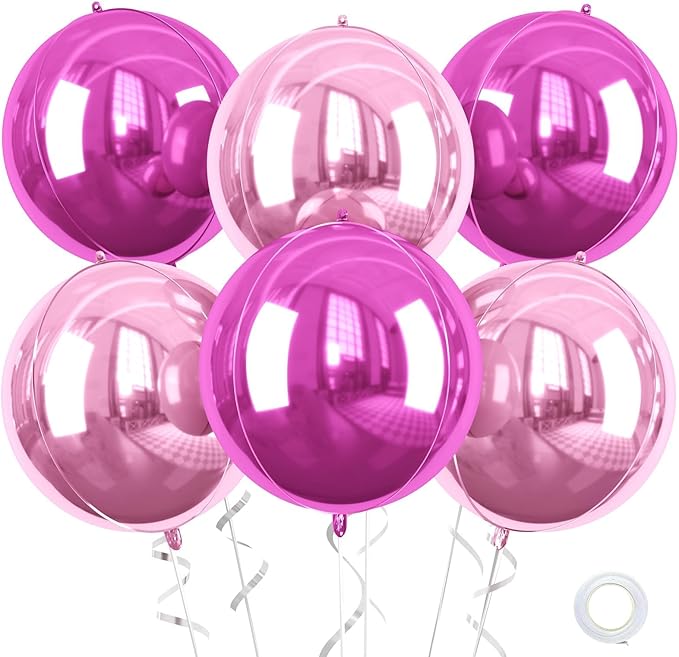 6 Pcs Hot Pink and Pink Balloons, 22 Inch Big Round Foil Balloon by Saxuxu