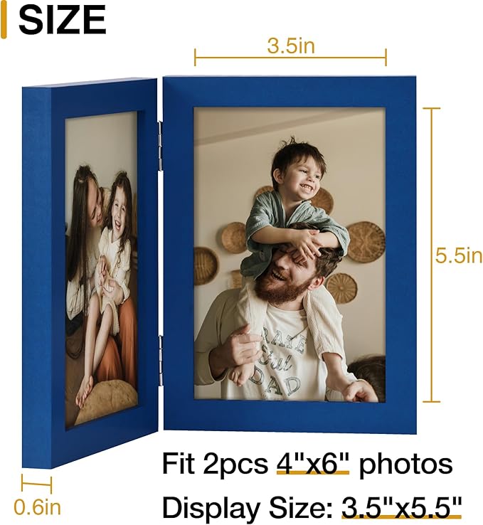 decorUhome Double 4x6 Picture Frame Vertical, Engineered Wood Bifold Photo Frame - Image 3