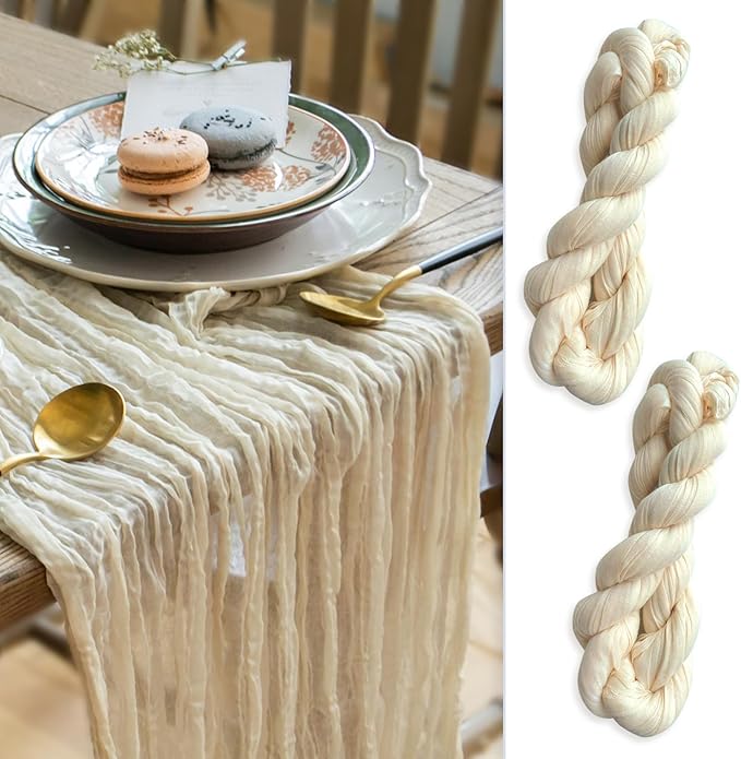 Ivory Cheesecloth Table Runner Set of 2 Runners 141 in Long Each Cream Gauze by YourMagicMoment