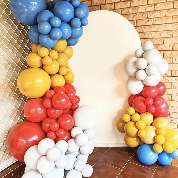 Cow Print Balloons, Retro Dusty Blue Yellow White Balloon - Image 4