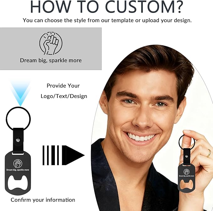 2 in 1 Personalized Bottle Openers Keychains Bulk, Pack 5-100 Flat Metal Custom - Image 4