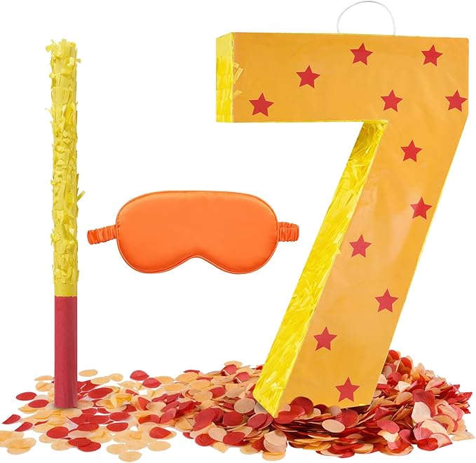 Orange and Red Star Number 7 Pinata, 16 Inch Piñata by LEMONIDEA