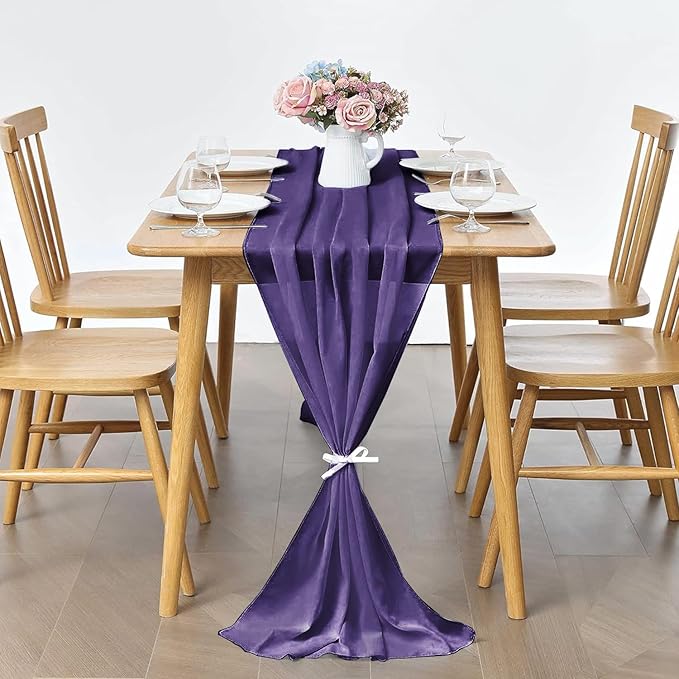 5 Pack 10Ft Chiffon Purple Table Runner Sheer 29x120 Inch - Image 4
