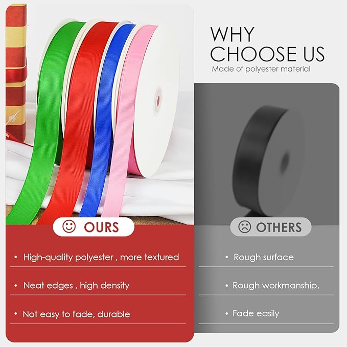 50 Yards 3/8 inch Grosgrain Ribbon, Solid Color Fabric Ribbon Perfect - Image 7