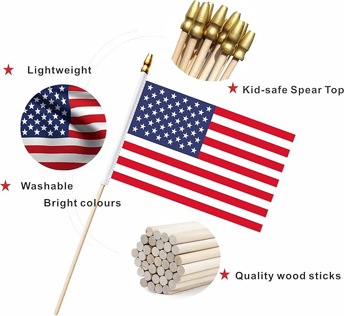 20 Pack US American Mini Stick Flags USA Small Miniature Handheld Flag - Image 3
