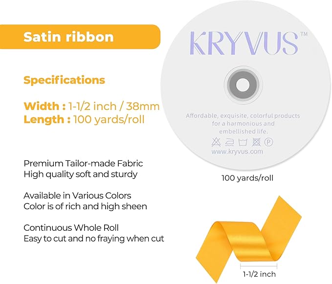 Yellow Satin Ribbon 1-1/2 inch X Continuous 100 Yards, Single Face Polyester - Image 3