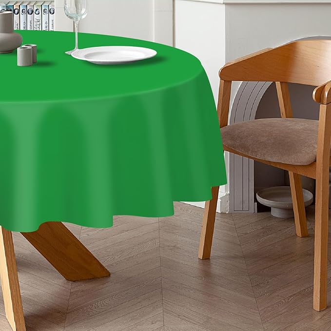 QIKSION Green Round Tablecloth 6 Pack, 84 Inch Plastic Table Cover Disposable - Image 3