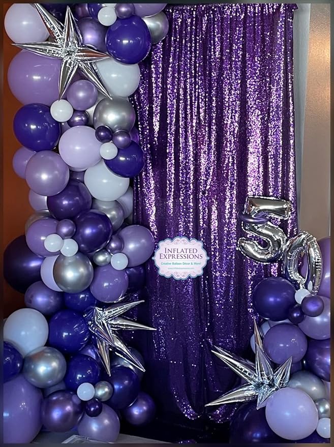 Poise3EHome Purple Sequin Backdrop Curtain, 4 Panels 2FTx8FT Glitter Background - Image 8