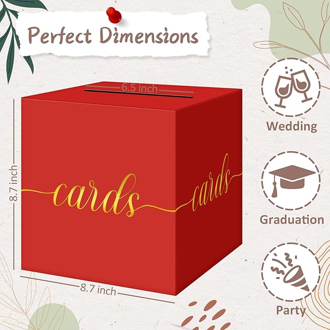 QIKSION Red Graduation Card Box, Wedding Reception, Baby Shower - Image 4