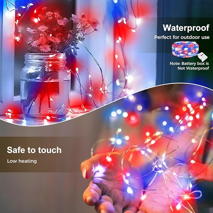 kolpop 12 Pack 4th of July Decor Patriotic Fairy Lights Battery Operated - Image 3