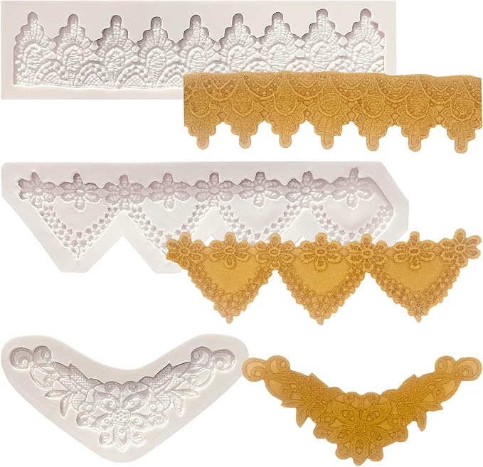 Lace Fondant Mold Set of 3, Edible Lace border Cake Decorating Imprint Mat by IKOJING