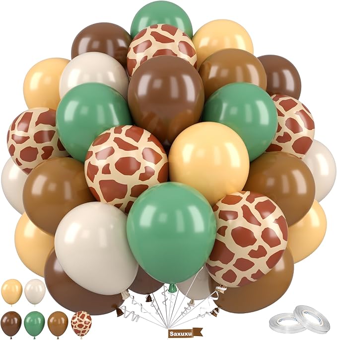 Jungle Balloons, 12 Inch Green and Brown Balloons, Sage Green Brown Apricot by Saxuxu