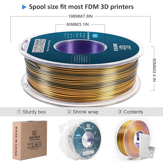 Geeetech Silk PLA Tri Color Filament 1.75mm 3D Printer Filament, Coextrusion - Image 6
