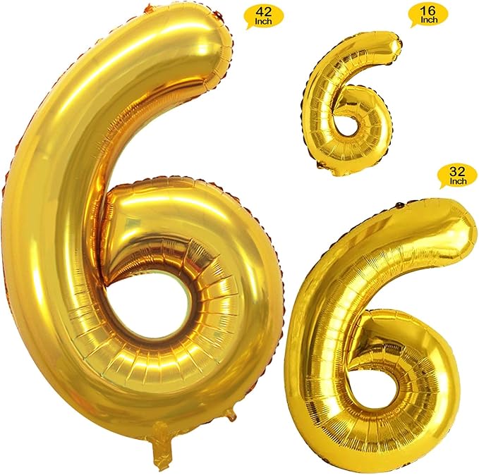 GOER Gold Foil Balloons Number 6, Huge Number Balloons - Image 2