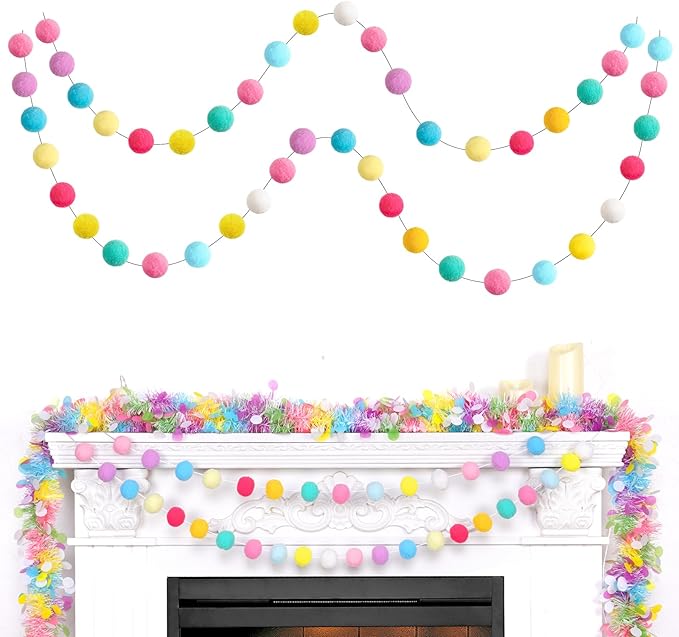 TBD Decor 2pk Pom Pom Garland Easter Decorations 13FT Colorful Large Felt Ball by TBDDECOR