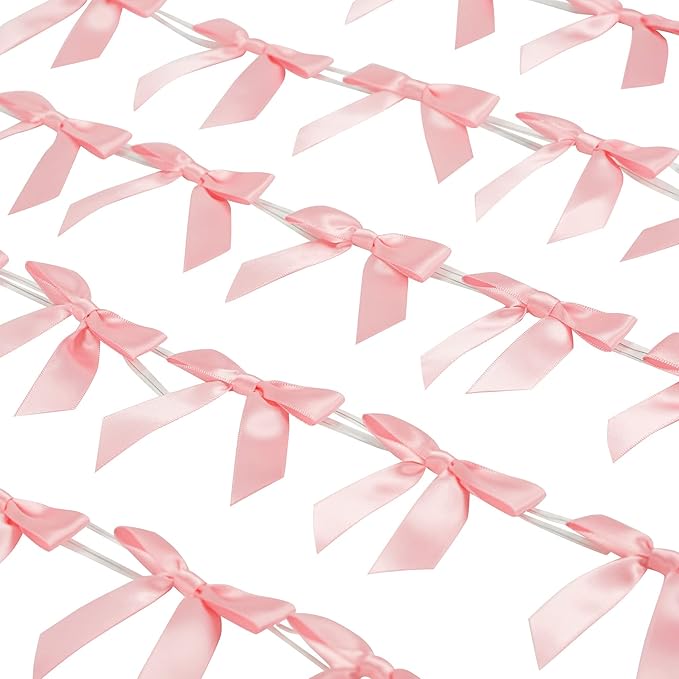 AIMUDI Baby Pink Satin Ribbon Twist Tie Bows 2.5" Light Pink Pretied Bows - Image 8