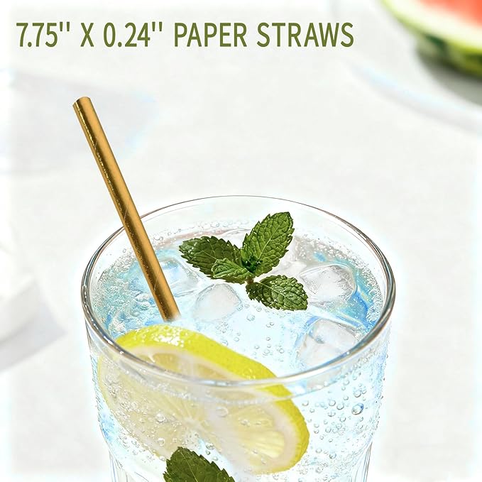 Gold Paper Straws, Disposable Drinking Straws - Image 8