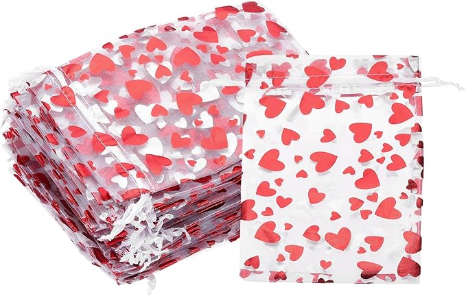 PATIKIL 50 Pcs 5x7 Inch Heart Printed Organza Bags by PATIKIL